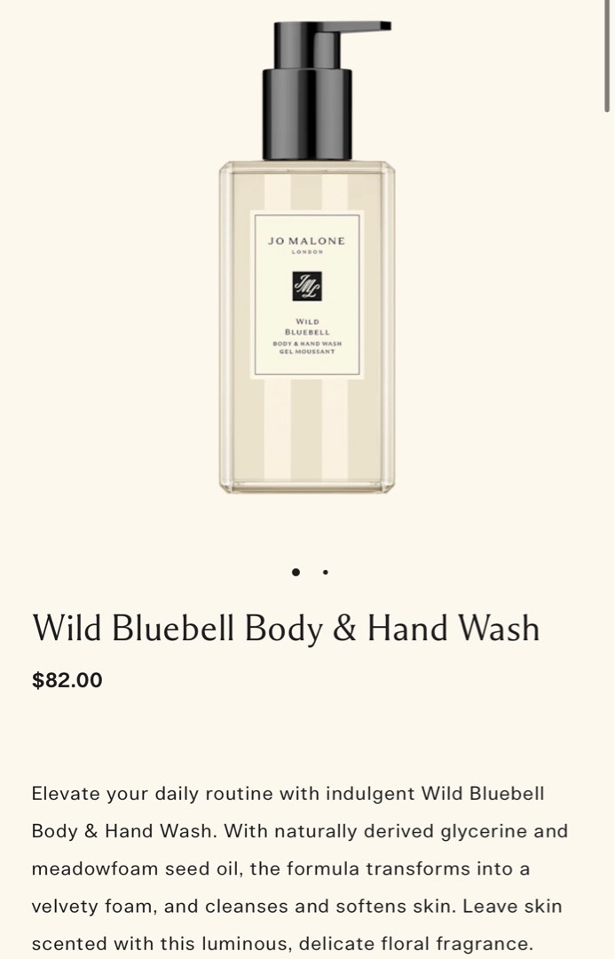 Jo Malone Wild Bluebell Hand & Body wash, Beauty & Personal Care, Bath & Body, Bath on Carousell