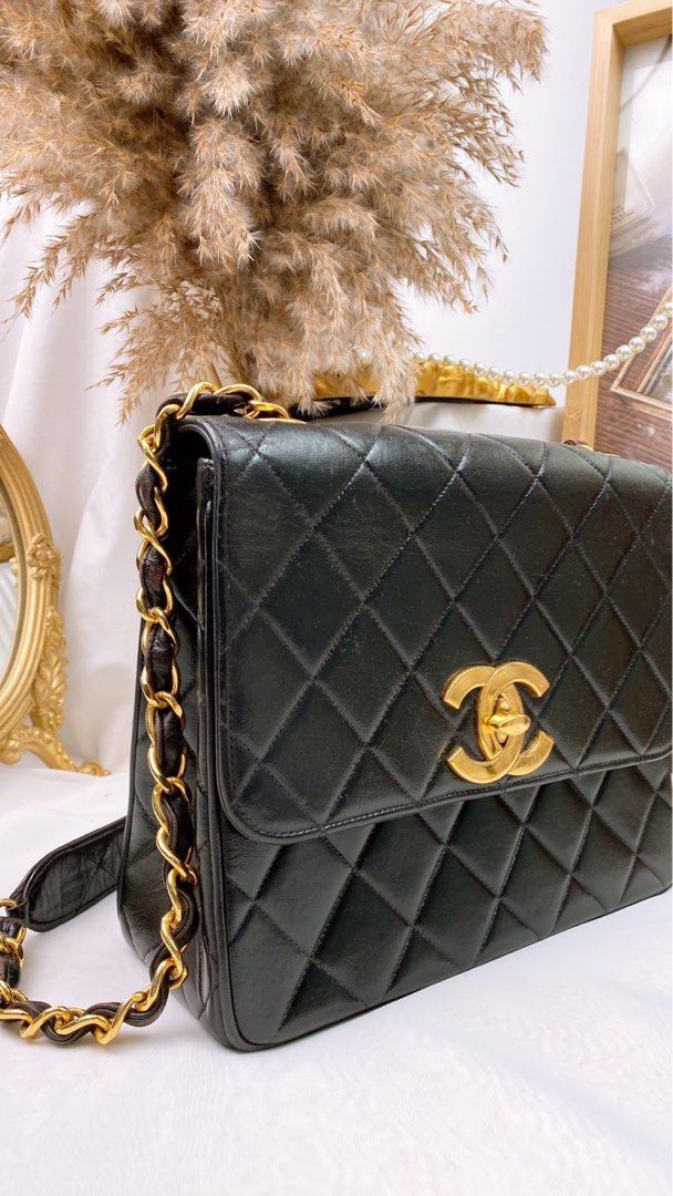 JZC7574 Lambskin Black Large Diamond Quilted Flap (GHW)