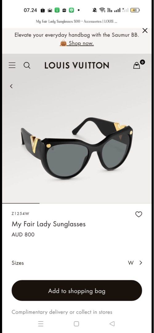aksesoris kacamata Louis Vuitton Black My Fair Lady Sunglasses