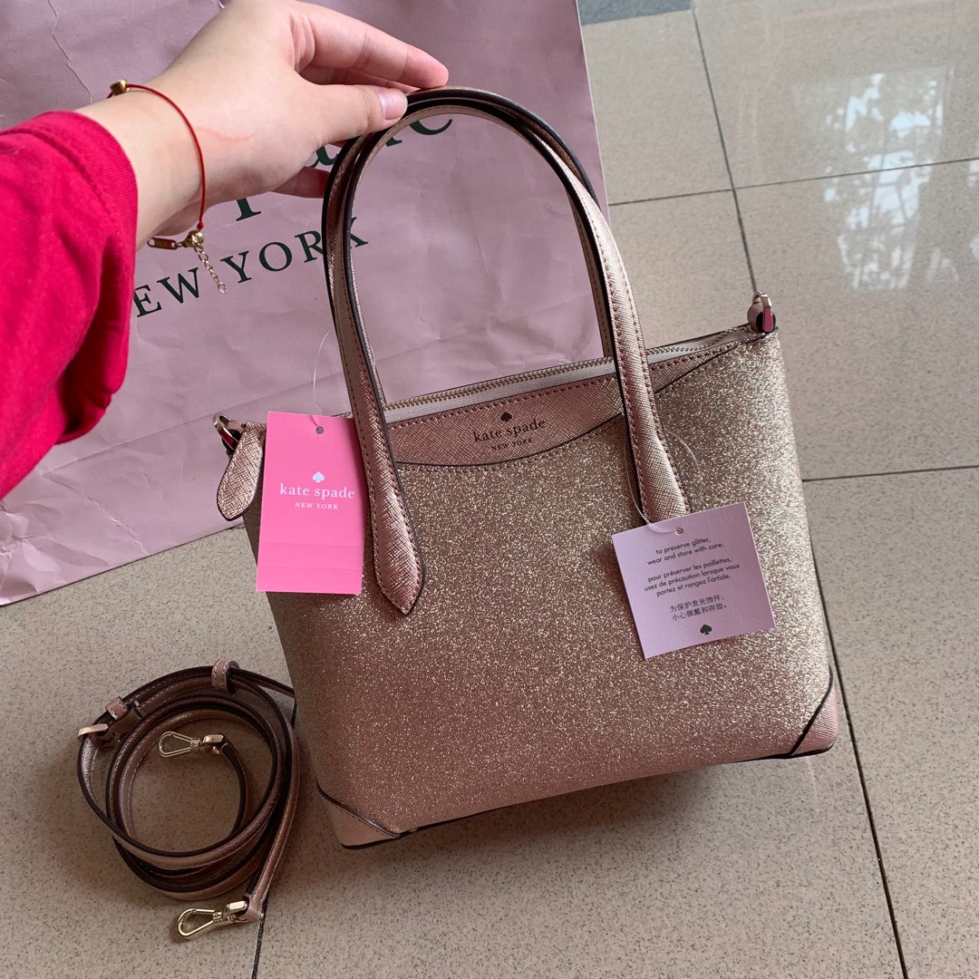 Kate Spade Shimmy Glitter Tote Shoulder Bag Rose Gold Pink +