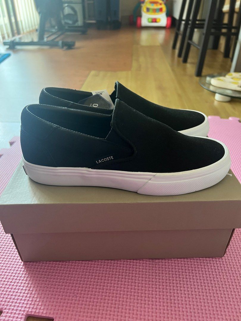 Lacoste black sale slip on shoes
