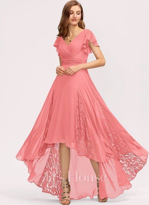 Bridesmaid formal dress from JJ House A line V Neck Asymmetrical