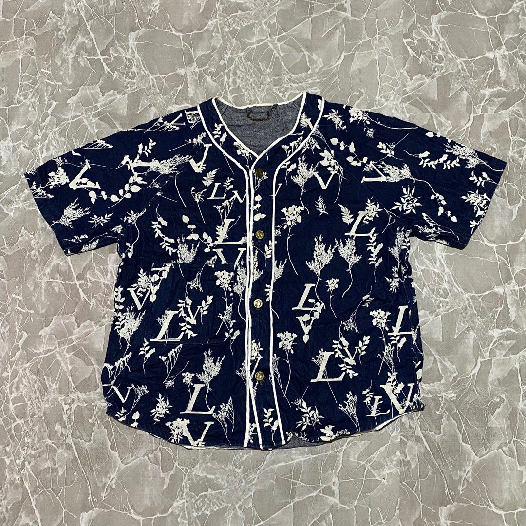 LV leaf denim baseball shirt, Men's Fashion, Tops & Sets, Tshirts