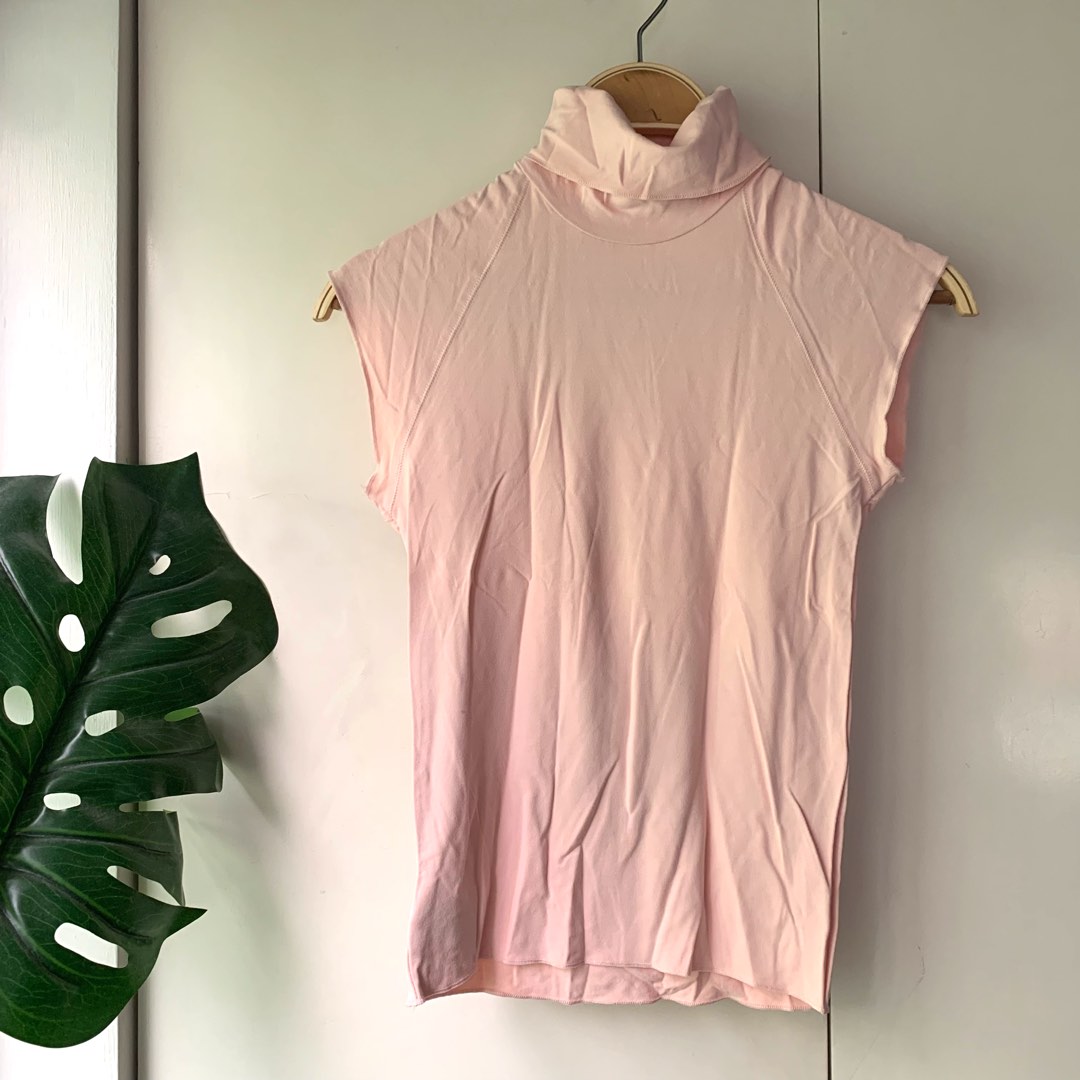 Mango Light Pink Lycra Turtleneck Sleeveless