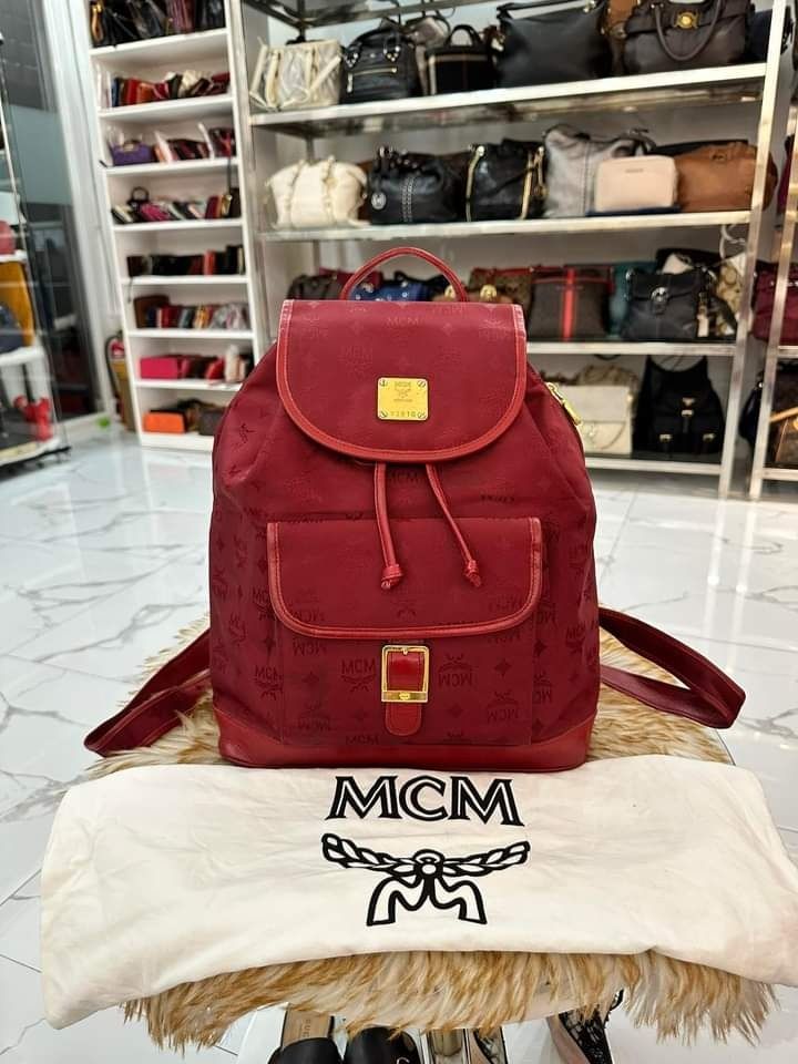 MCM Red Visetos Jacquard Leather Backpack Germany Luxury Bags