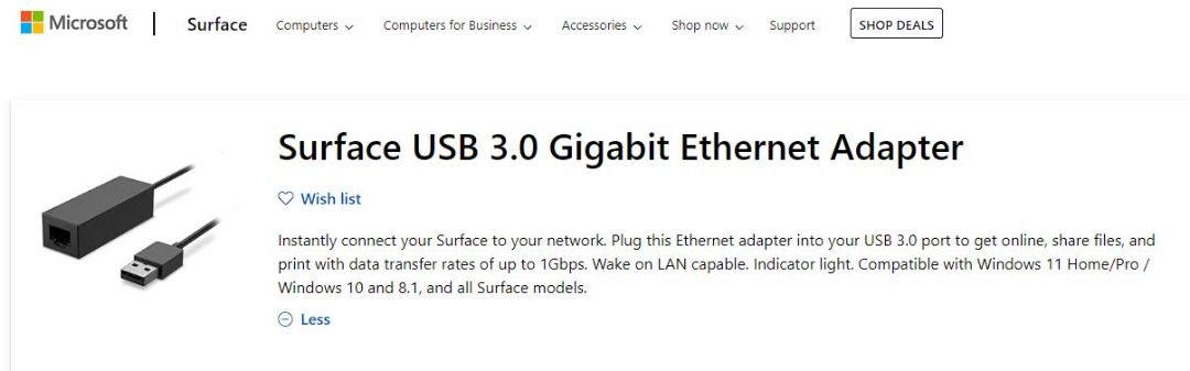 Surface USB 3.0 Gigabit Ethernet Adaptor – Microsoft Store