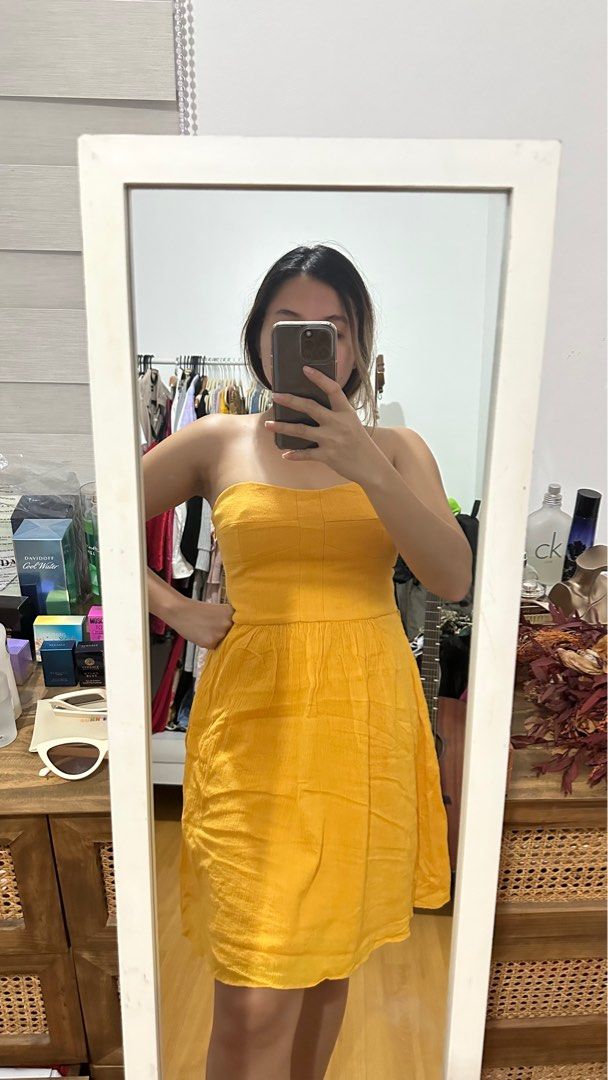 Mustard Yellow Tube Dress W belt and strap slot Side zipper S on