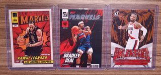 （5 Cards Lot）NBA Panini  2022-23 Donruss NET MARVELS INSERT KAHWI LEONARD CLIPPERS / BRADLEY BEAL / UNLEASHED DAMIAN LILLARD / Chronicles Donruss Optic #513 D’Angelo Russell “Traded” Pink Lakers / Moses Moody Hoops Warriors Asia Blue