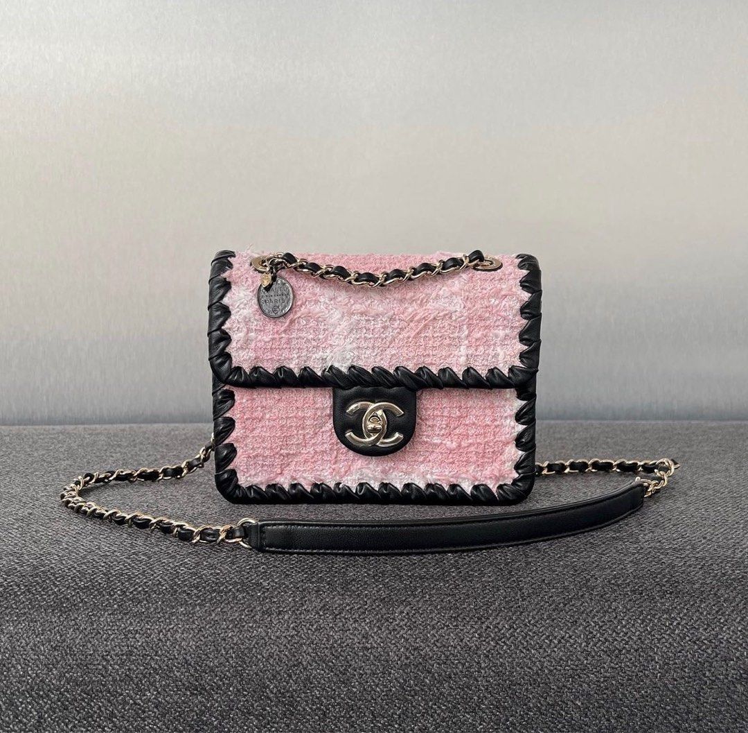 New Chanel My Own Frame Mini Flap Tweed / Braided calfskin Pink / Black /  Lghw