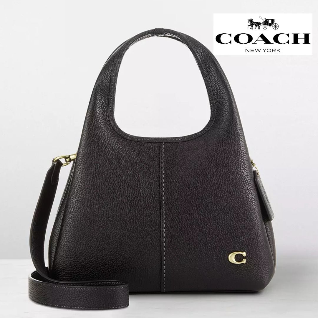 Coach New York Pebble Leather Black Vintage Tote Bag Zip Top Double Handle  Purse
