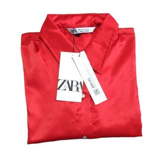 Original New Zara Kemeja Wanita Satin Polos Merah Jumbo Oversize Big Size