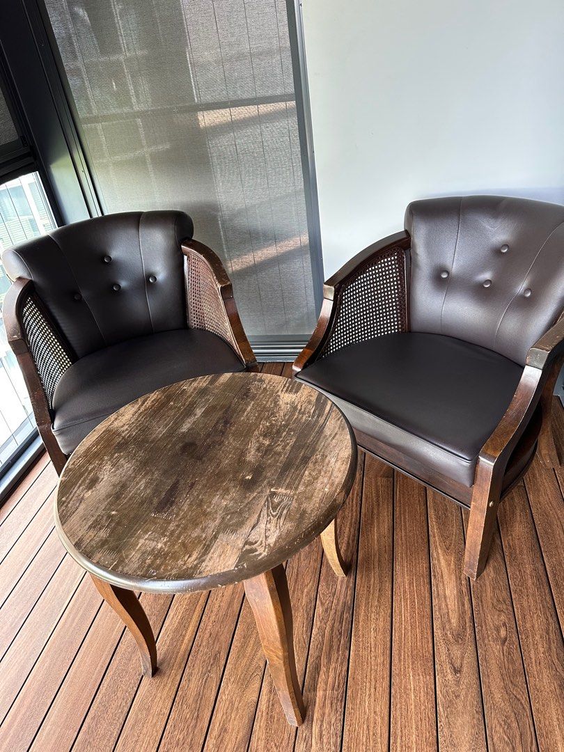 Picket and rail armchair with table set, Furniture & Home Living