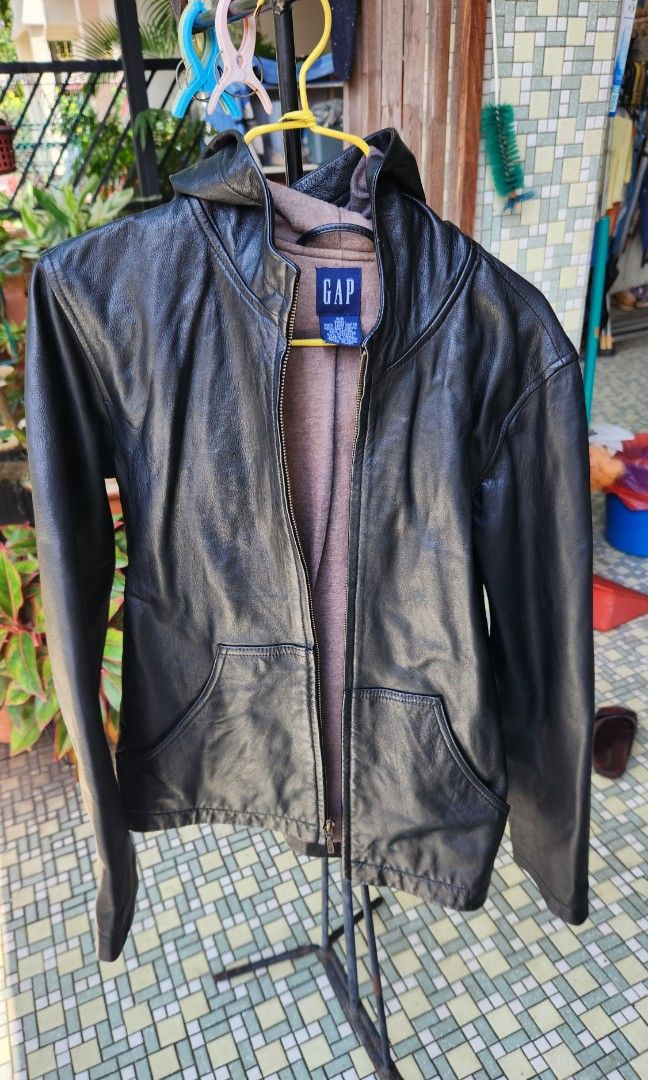 Retro 90s 2000s GAP leather jacket lambskin sz XS good used condition real  genuine leather hoodie hood
