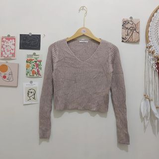 Ribbed crop top sweater knitwear knit rajut croptop v neck outer outerwear