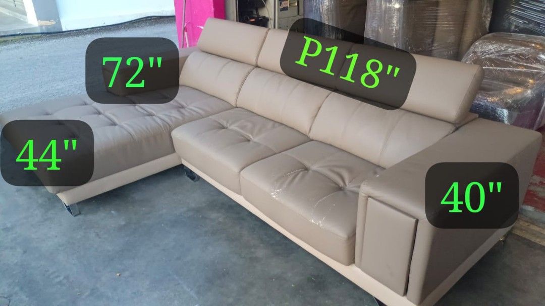 Sofa L shape leather PU Terpakai, Furniture & Home Living, Furniture