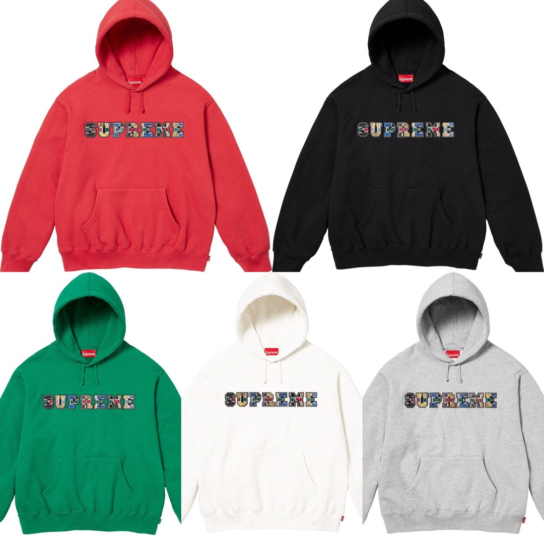 Collegiate Patchwork Leather Hooded Sweatshirt - fall winter 2023 - Supreme