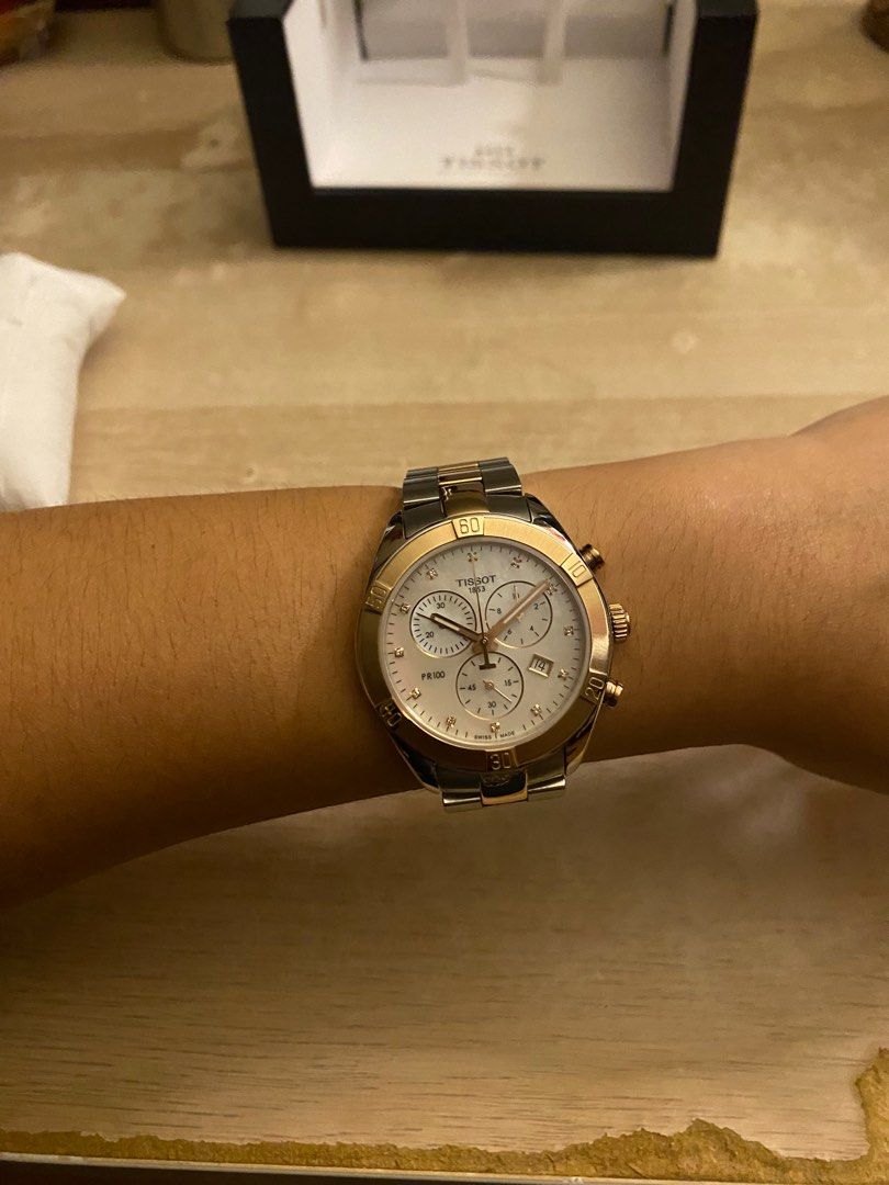 Tissot PR 100 Sport Chic Chronograph Diamonds Mother of Pearl Dial Silver Steel Strap Watch for Women - T101.917.11.116.00 main image 0