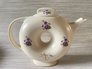 Vintage 1975 Flower Violets Round Shaped Teapot