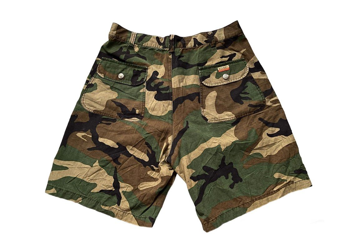 VINTAGE 90’s STUSSY OUTDOOR SHORT PANTS CAMOUFLAGE WOODLAND MADE IN USA