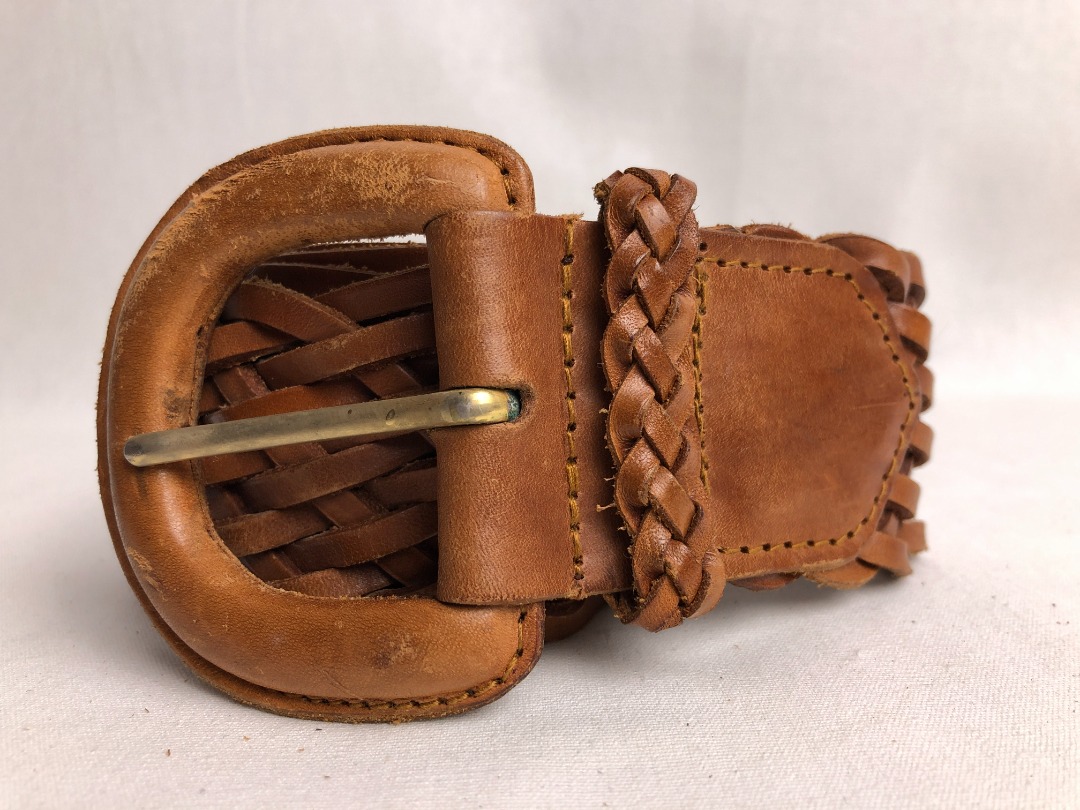 Vintage Cue'ss Braided Genuine Leather Belt, Women's Fashion, Watches