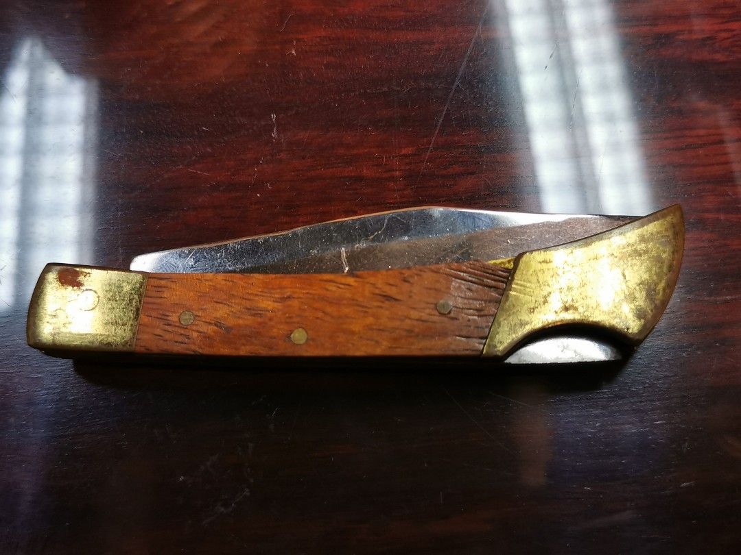Vintage FES Rostfrei Wood and Brass Handled Lockback Knife
