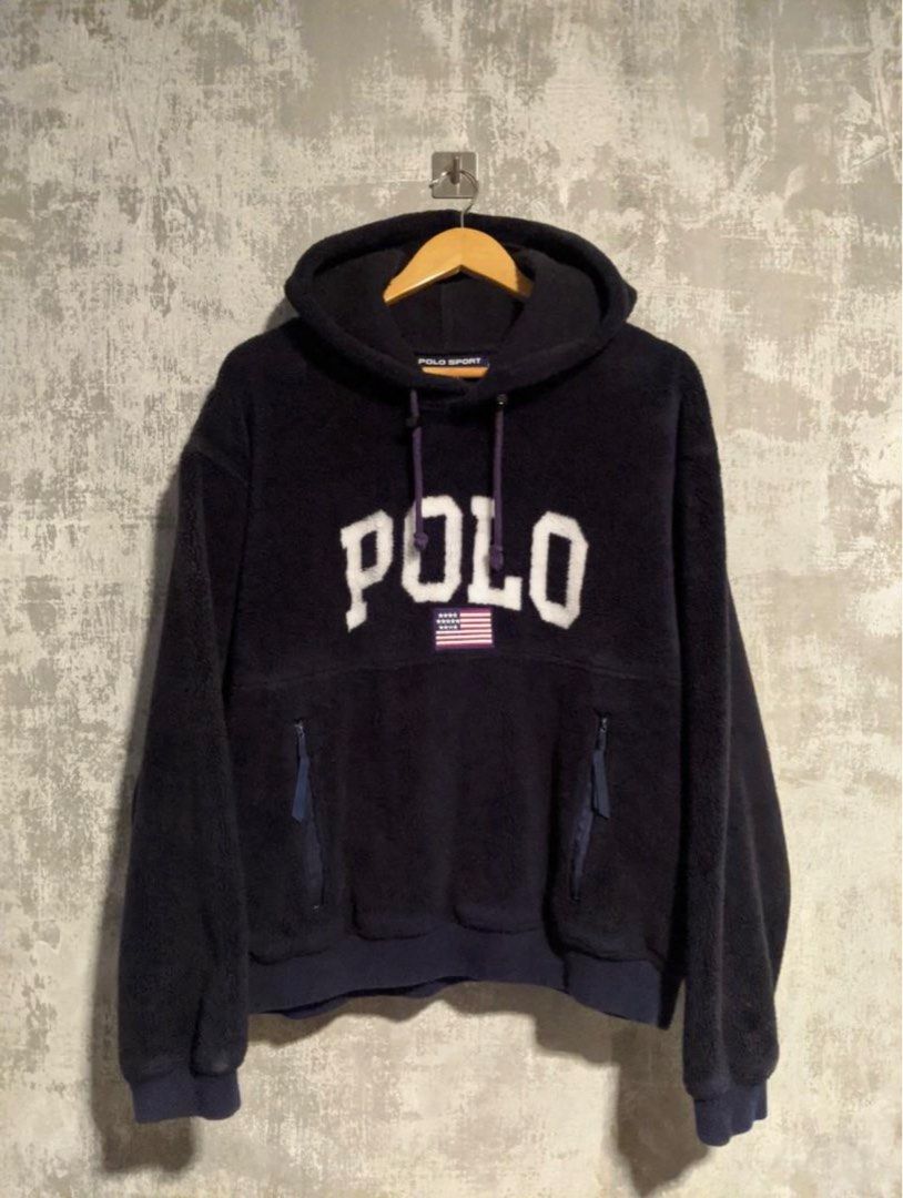 Vintage Ralph Lauren Polo Sport Fleece Sherpa Hoodie Sweater Large Made in USA 80s 90s
