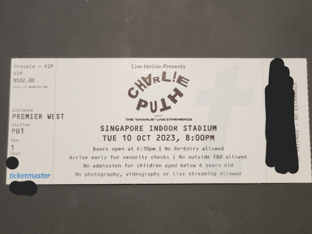 VIP-Row 1 Charlie Puth10 Oct 2023, Tickets and Vouchers, Event Tickets on Carousell