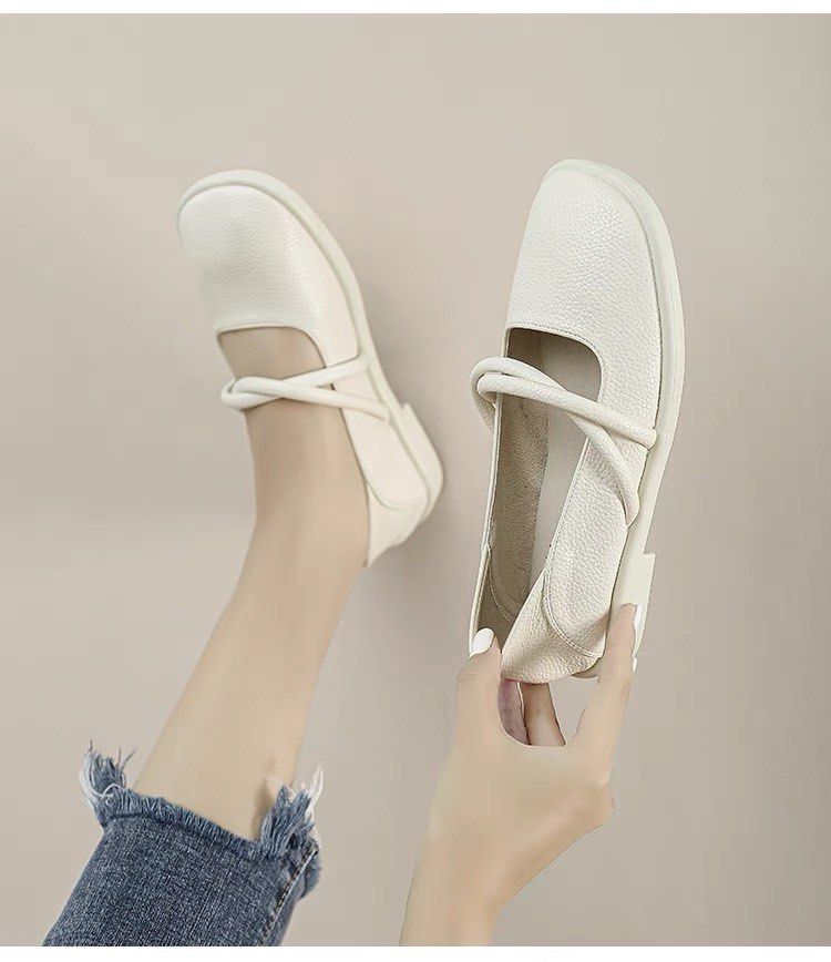 White soft leather shoes Women s Fashion Footwear Flats on