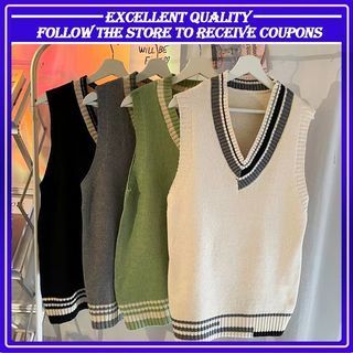 WK Knitted Vest For Men V-Neck Sleeveless Sweater Loose Casual College Sweater Vest Men Plus Size