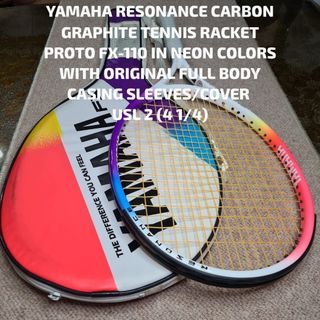YAMAHA RESONANCE CARBON GRAPHITE TENNIS RACKET PROTO FX-110 IN NEON COLORS WITH ORIGINAL FULL BODY CASING SLEEVES/COVER USL 2 (4 1/4)