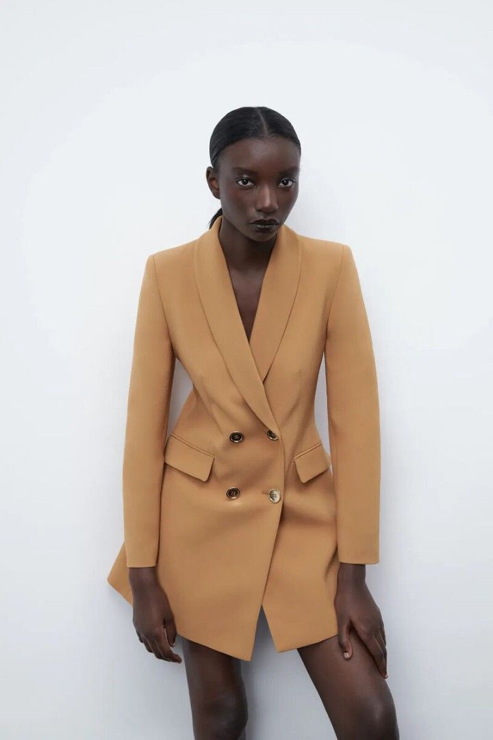 ZARA CAMEL DOUBLE BREASTED LONG COAT Women s Fashion Coats