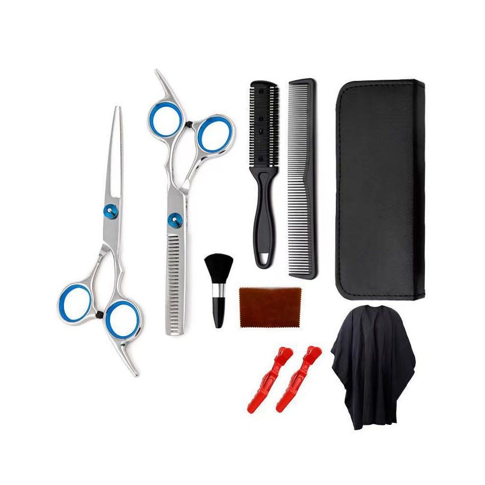 10pcs hair cutting scissors set, professional haircut scissors kit with  cutting scissors,thinning scissors, comb,cape, clips, black hairdressing  shears set for barber, salon, home 