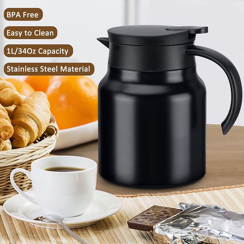 Insulated Teapot Tea Water Detachable Thermal Coffee Tea Pot 1000ml Black  New