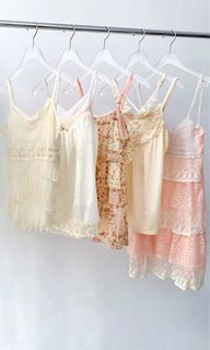 雪紡 蕾絲 串珠 編織 多層次 繡花細肩帶 千禧 y2k（sold out)