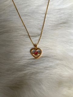 <✈️ Clearance fast deal> genuine AU750(18K) yellow gold with natural pink sapphire  and shell double sides heart pendant.