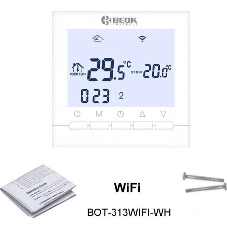 SG LOCAL STOCK 1051 BEOK BOT 313 WIFI PROGAMMABLE GAS BOILER THERMOSTAT EASY TO PROGRAM LCD TOUCHSCREEN WHITE BACKLIGHT DISPLAY ROOM TEMPERATURE
