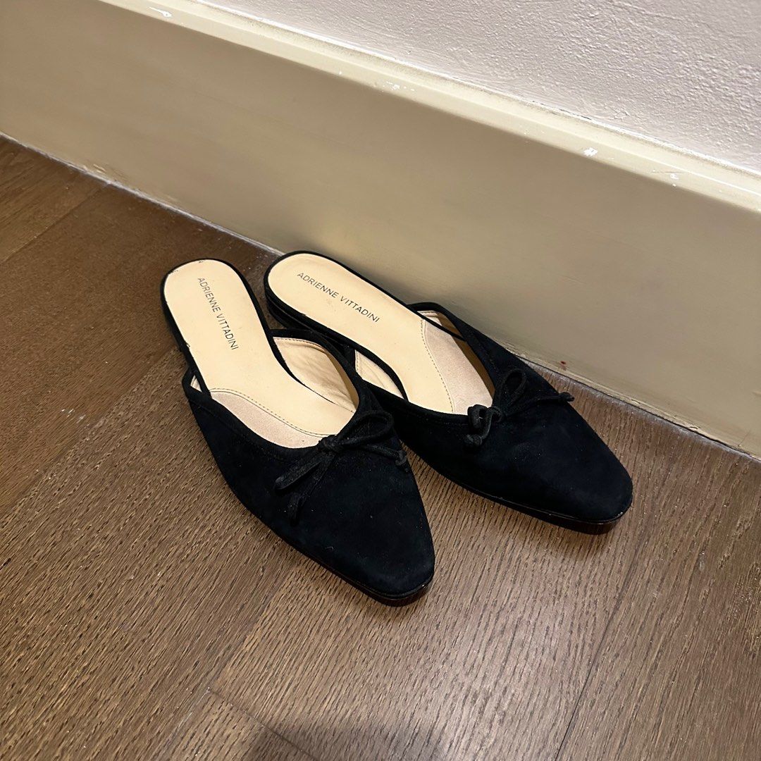 Adrienne Vittadini Black Suede Flats Women s Fashion Footwear