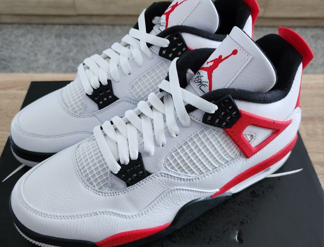 Red and white air jordan 4 top