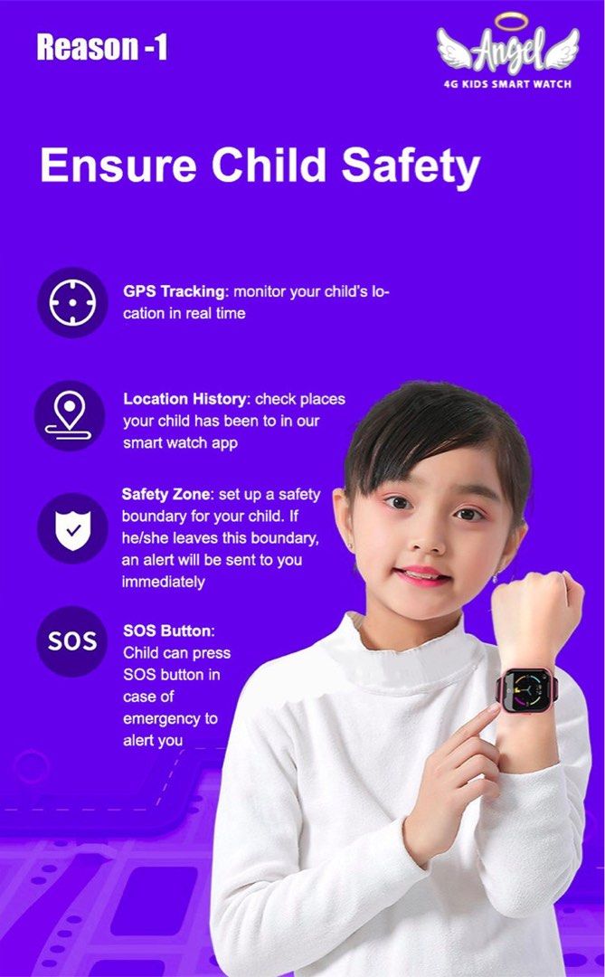 Angel Watch Pro 4G Kids Smart Watch With Whats App GPS Tracker
