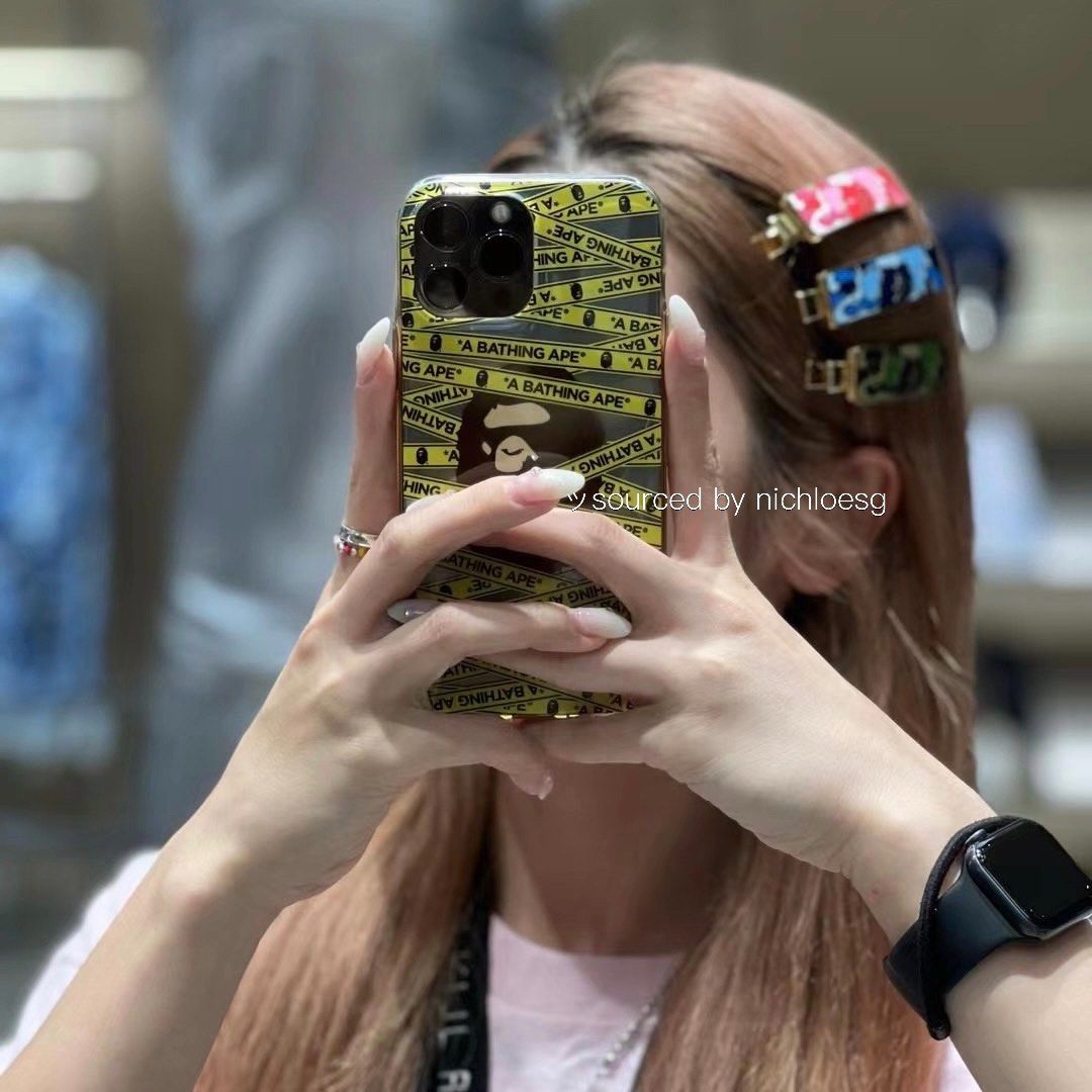 A BATHING APE Women's Hair Clip ABC CAMO Pattern Laser Engraved Brand Name  Japan