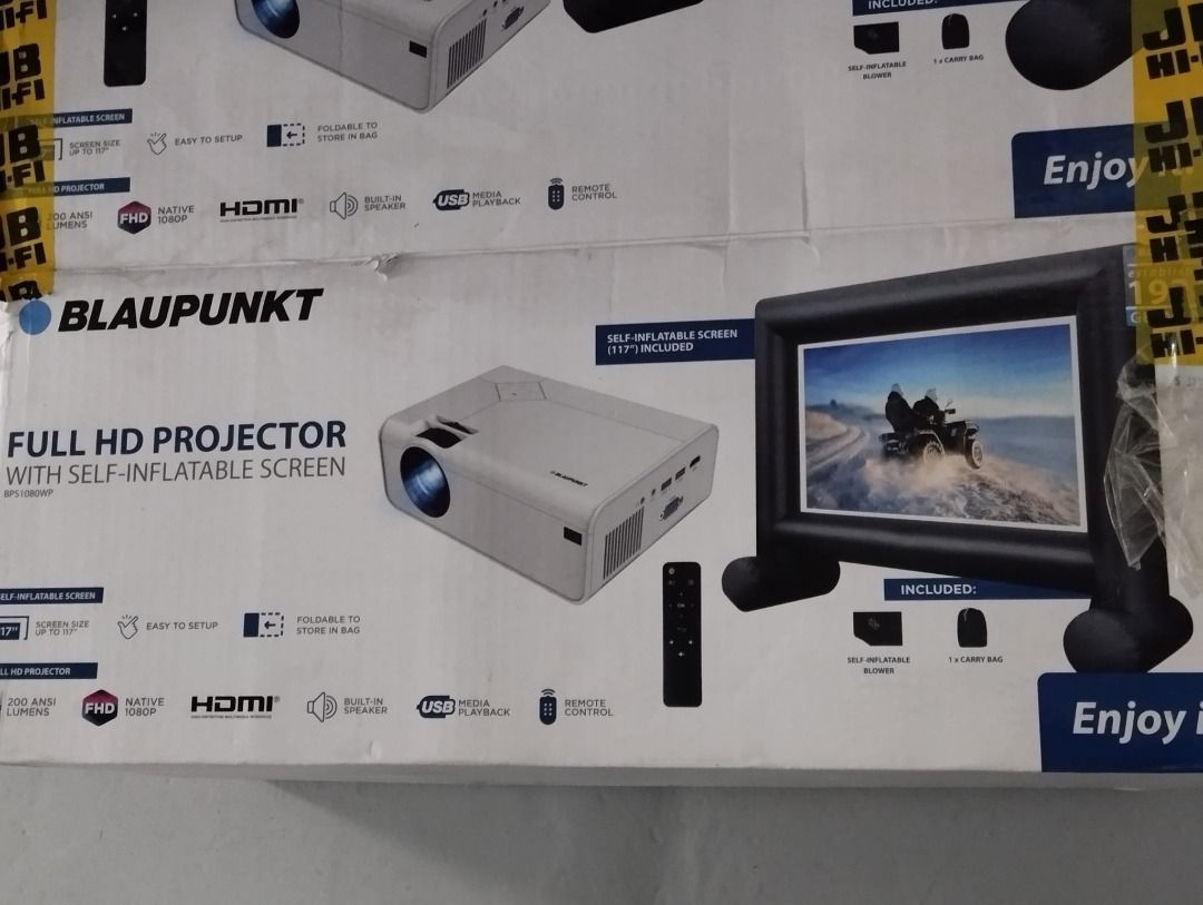 Blaupunkt FULL HD PROJECTOR with Self Inflatable Screen (BPS1080WP), TV & Home Appliances, TV