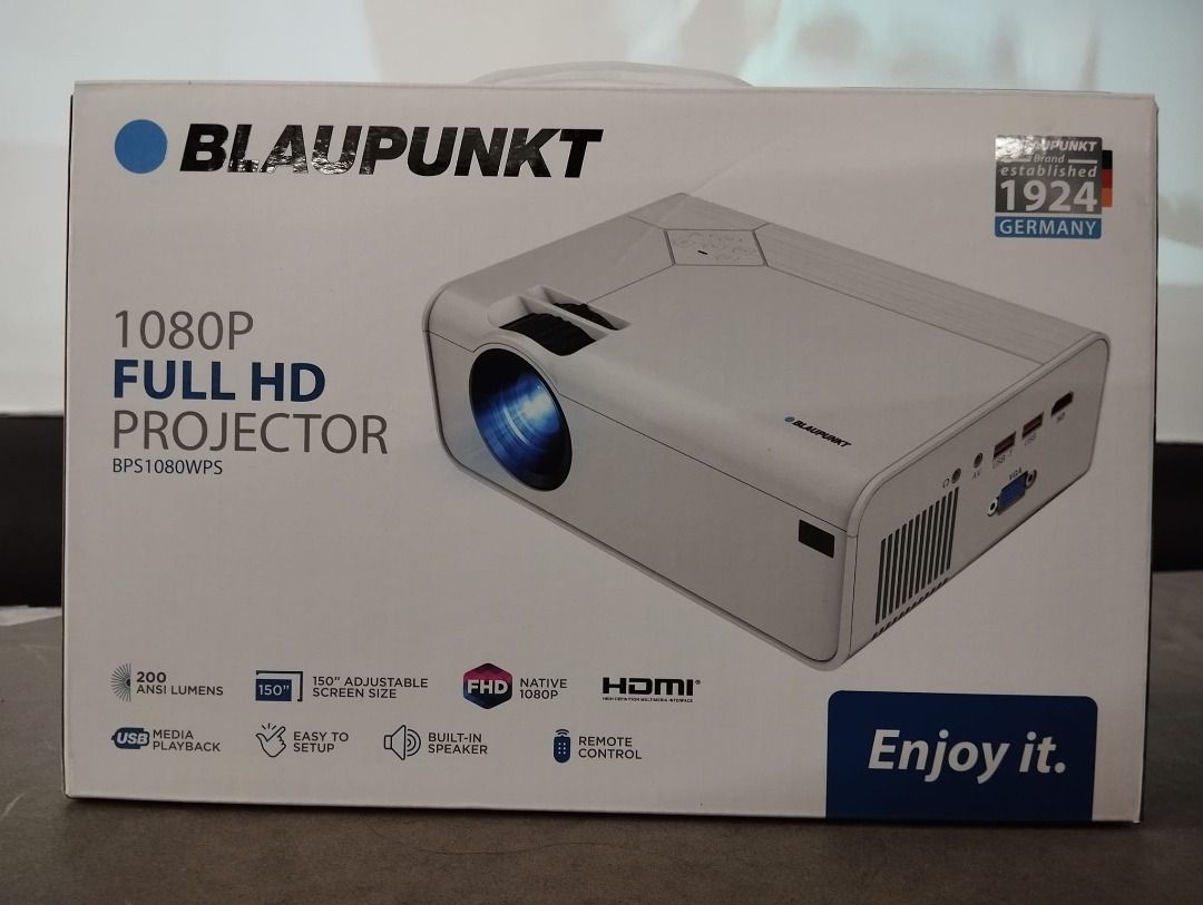 Blaupunkt FULL HD PROJECTOR with Self Inflatable Screen (BPS1080WP), TV & Home Appliances, TV