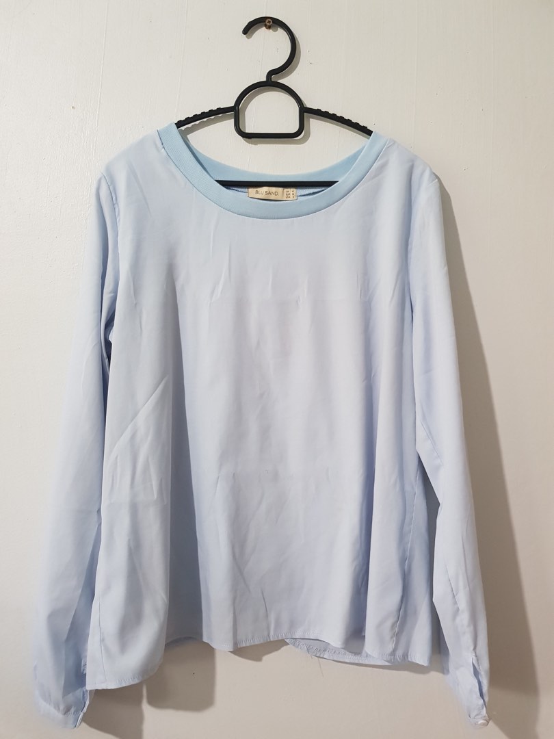 Blouse tshirt - baby blue, Women's Fashion, Tops, Blouses on Carousell
