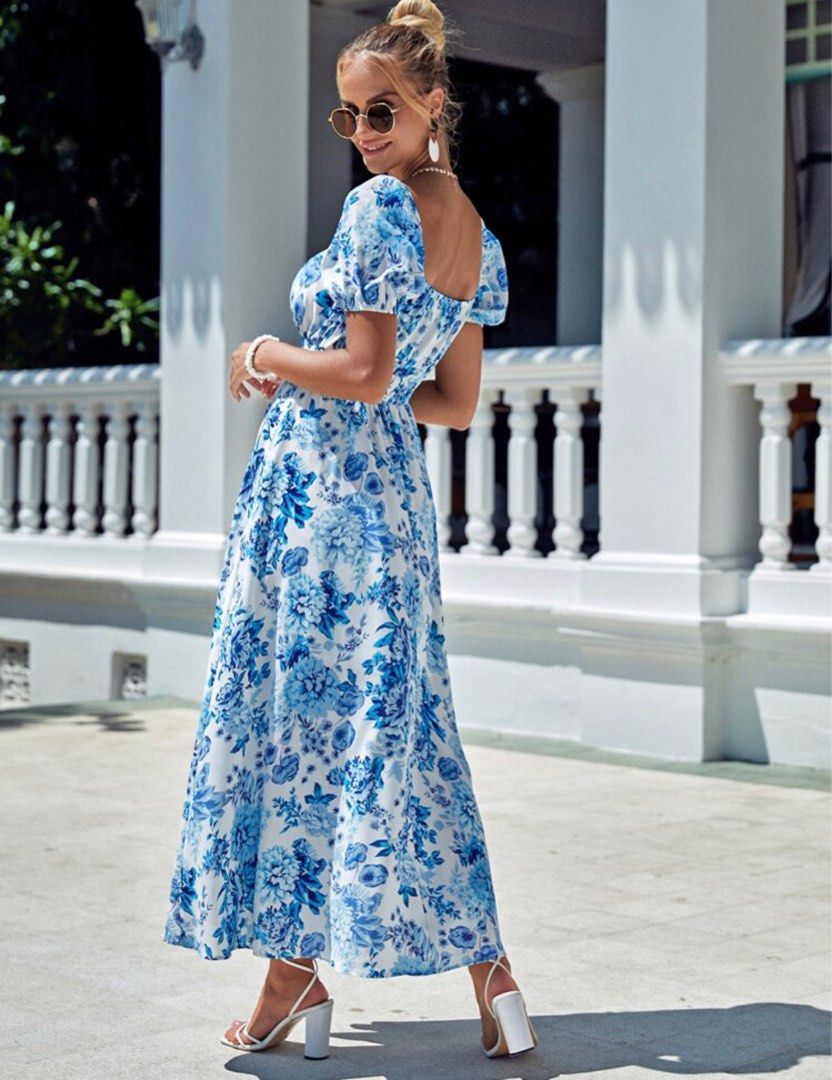 White blue floral maxi dress online
