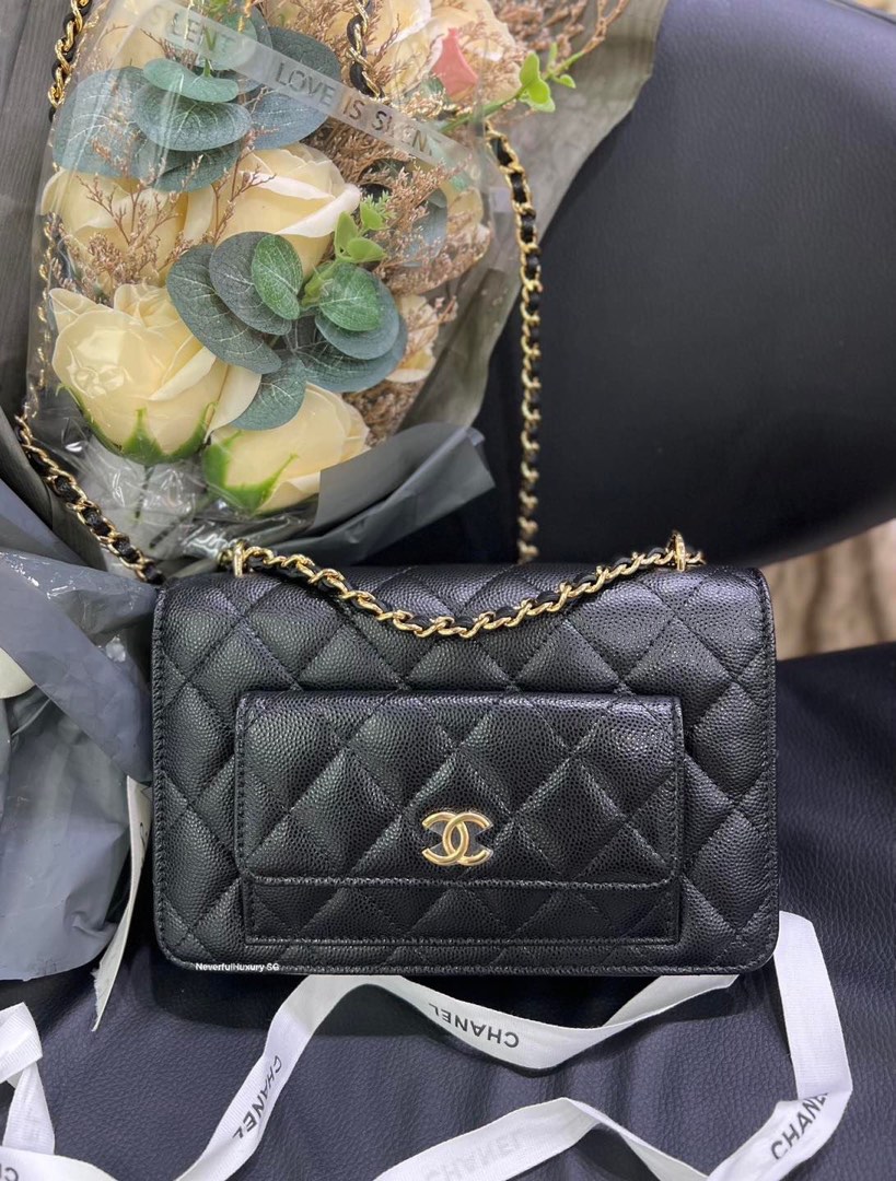 Chanel 23B Clutch With Chain Black Caviar Ghw, Luxury, Bags & Wallets ...