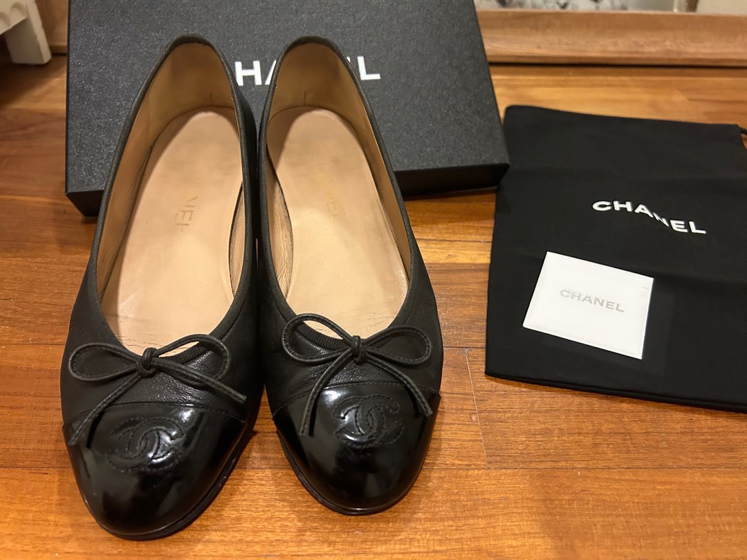 CHANEL, Shoes, Chanel Black Patent Leather Flats With Box And Dust Bag