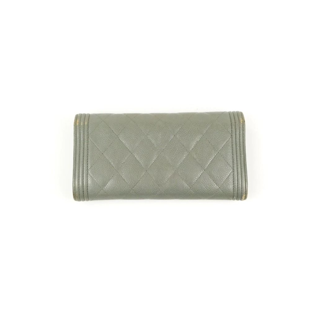 Chanel Quilted Boy Flat Long Wallet in Light Green Caviar Leather in Gold  Hardware - 2015, Luxury, Bags & Wallets on Carousell