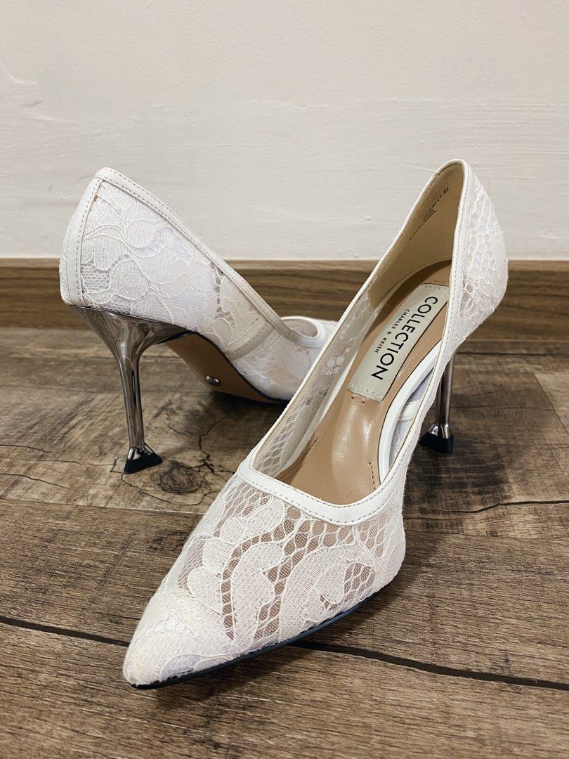 Charles Keith Lace Sculptural Heel Pumps in White LNIB