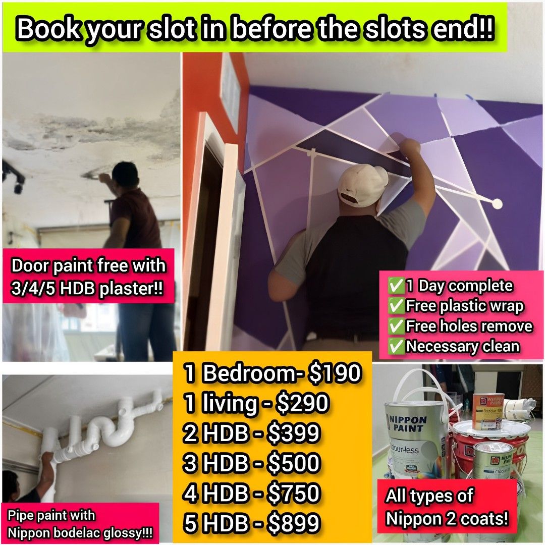 Cheap House paint and get free door painting in 3/4/5 HDB plaster Get