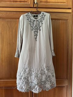 Dark Grey Embroidered Baju Kurung